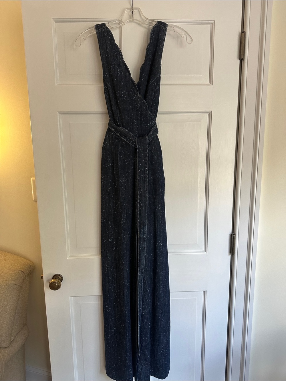 Pilcro Navy Sparkle Wide-Leg Jumpsuit with Self Tie